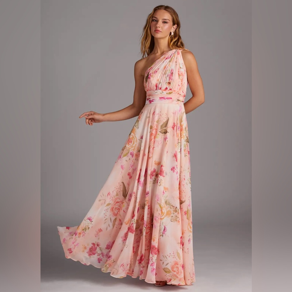 AZAZIE CHARLIZE Floral A-Line One Shoulder Chiffon Dress